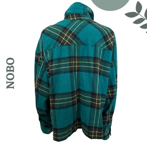 🛍️3/$40 NOBO Teal Plaid Button-Up Shacket | Brushed Flannel | Oversized Fit XXL - Picture 3 of 6